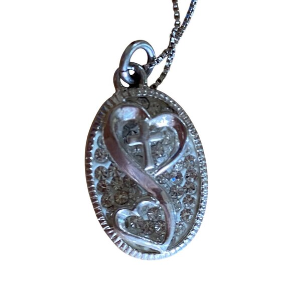 Sterling Silver Inspirational Pendant Necklace With Heart & Cross Design - Picture 9 of 10